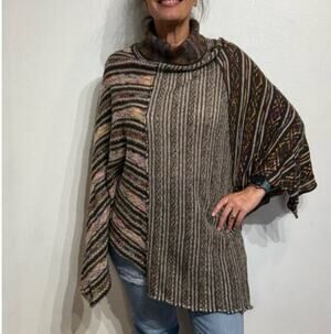 Free People Alpaca Wool Blend Colorful Knit Poncho EUC